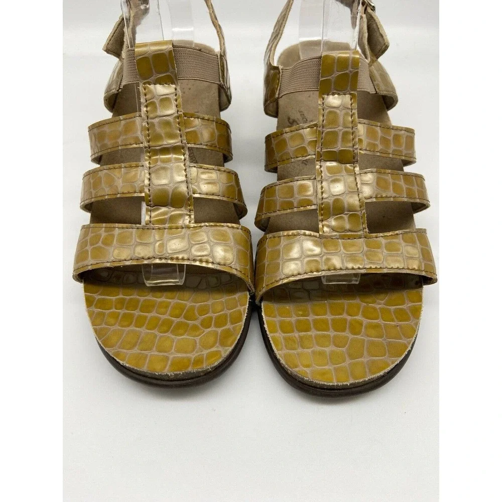 SAS Sandals Sz 8.5 Tripad Comfort Mustard Yellow Snake Skin Sling Back‎ Shoes